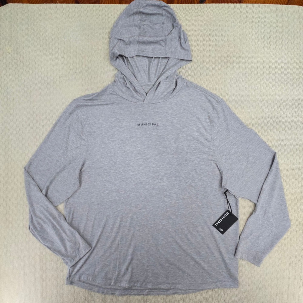 Municipal Hooded T-Shirt Mens XL Gray Sport Utility LS Athletic Heather New